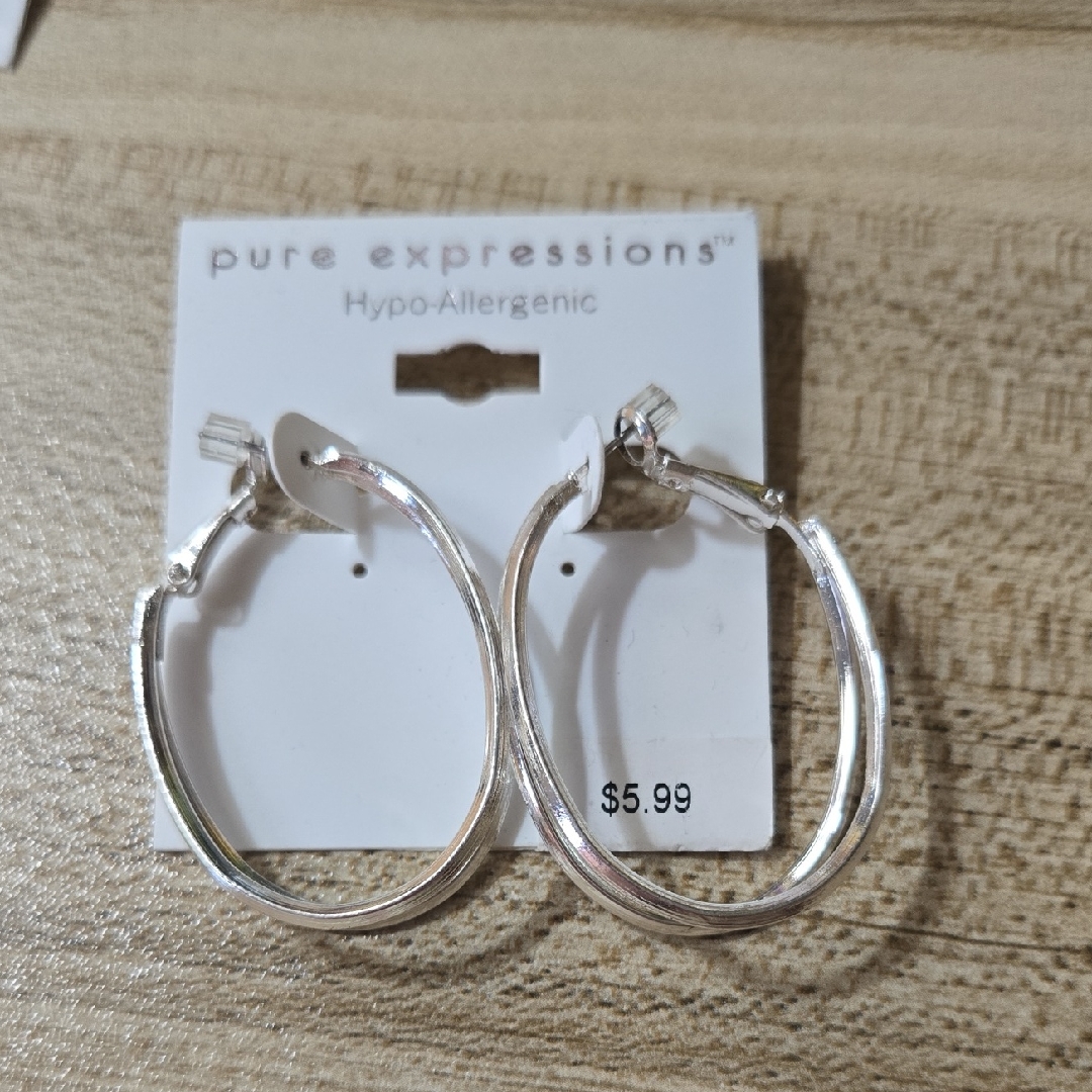 Pure Expressions Vintagw Y2k Silver Tone Linked Hoop Earrings Nwt